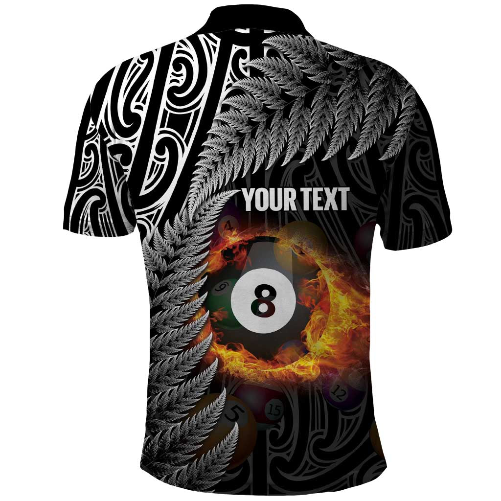 Personalised New Zealand Billiards Polo Shirt Maori Fern On Fire 8 Ball - Polynesian Pride