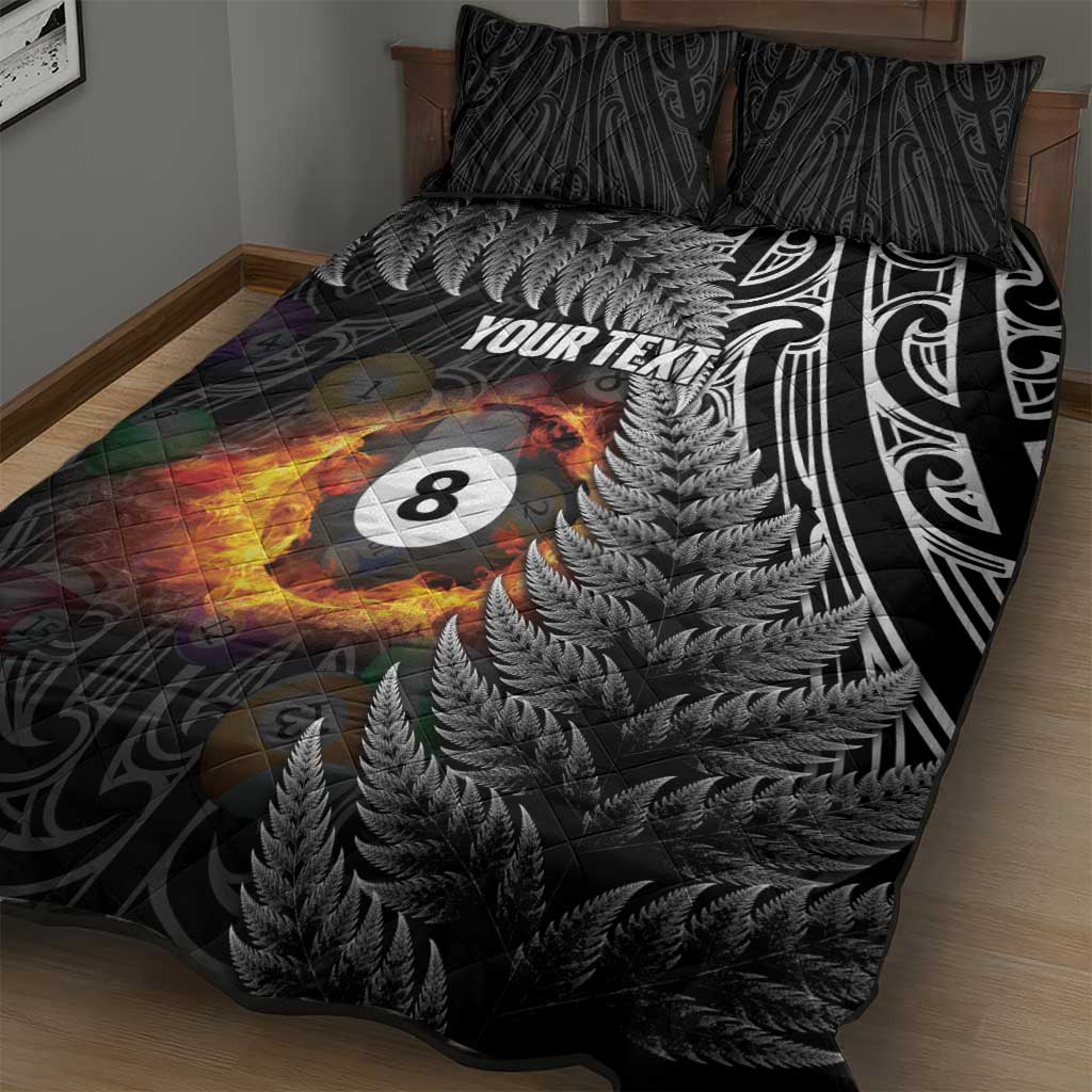 Personalised New Zealand Billiards Quilt Bed Set Maori Fern On Fire 8 Ball - Polynesian Pride