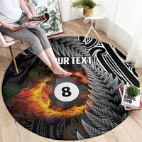 Personalised New Zealand Billiards Round Carpet Maori Fern On Fire 8 Ball - Polynesian Pride