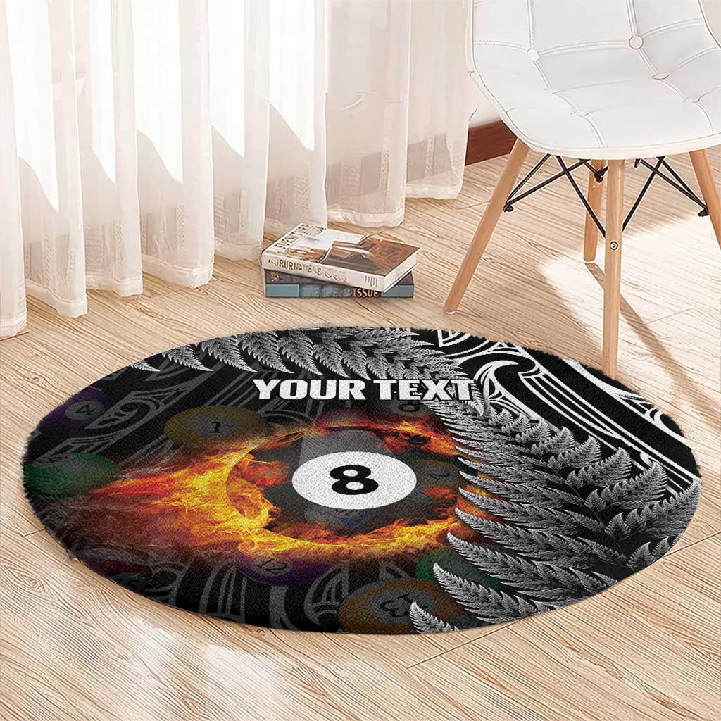 Personalised New Zealand Billiards Round Carpet Maori Fern On Fire 8 Ball - Polynesian Pride