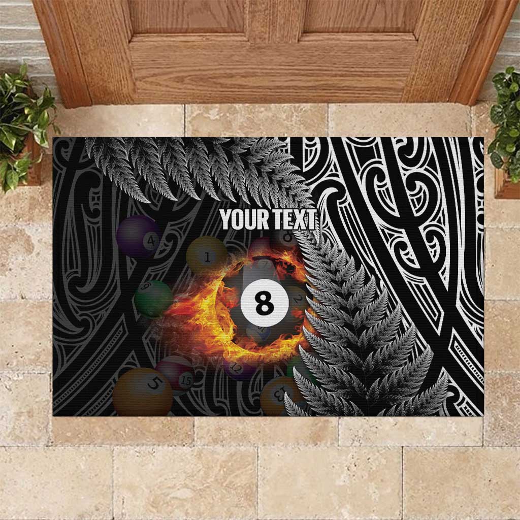 Personalised New Zealand Billiards Rubber Doormat Maori Fern On Fire 8 Ball - Polynesian Pride