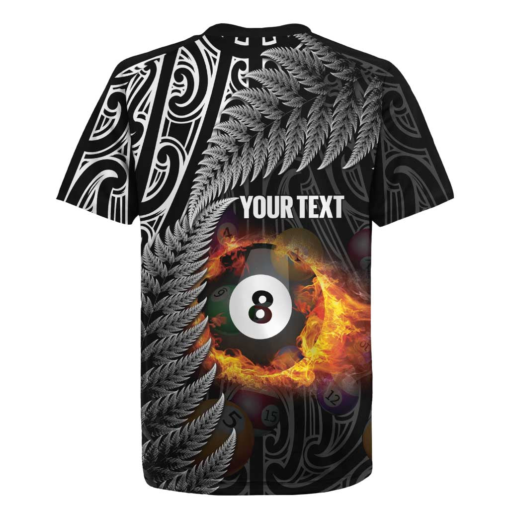 Personalised New Zealand Billiards Rugby Jersey Maori Fern On Fire 8 Ball - Polynesian Pride