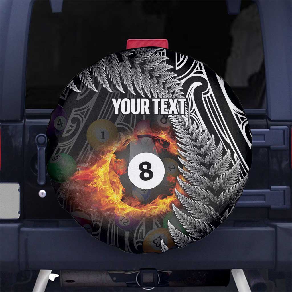 Personalised New Zealand Billiards Spare Tire Cover Maori Fern On Fire 8 Ball - Polynesian Pride