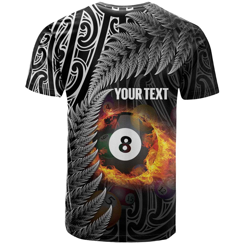 Personalised New Zealand Billiards T Shirt Maori Fern On Fire 8 Ball - Polynesian Pride