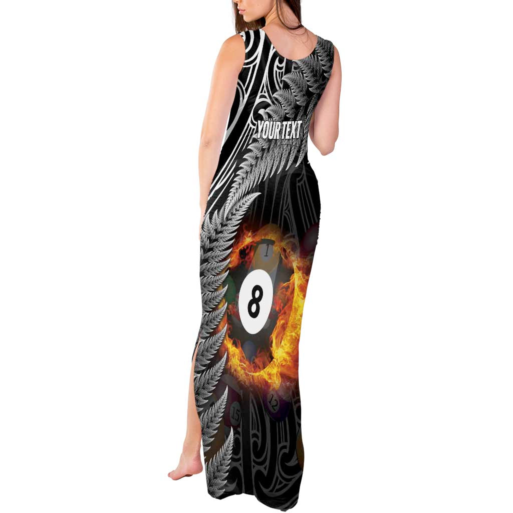 Personalised New Zealand Billiards Tank Maxi Dress Maori Fern On Fire 8 Ball - Polynesian Pride