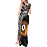 Personalised New Zealand Billiards Tank Maxi Dress Maori Fern On Fire 8 Ball - Polynesian Pride