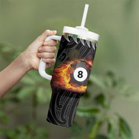 Personalised New Zealand Billiards Tumbler With Handle Maori Fern On Fire 8 Ball - Polynesian Pride