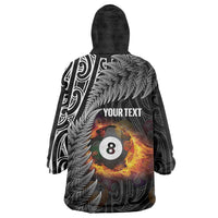 Personalised New Zealand Billiards Wearable Blanket Hoodie Maori Fern On Fire 8 Ball - Polynesian Pride