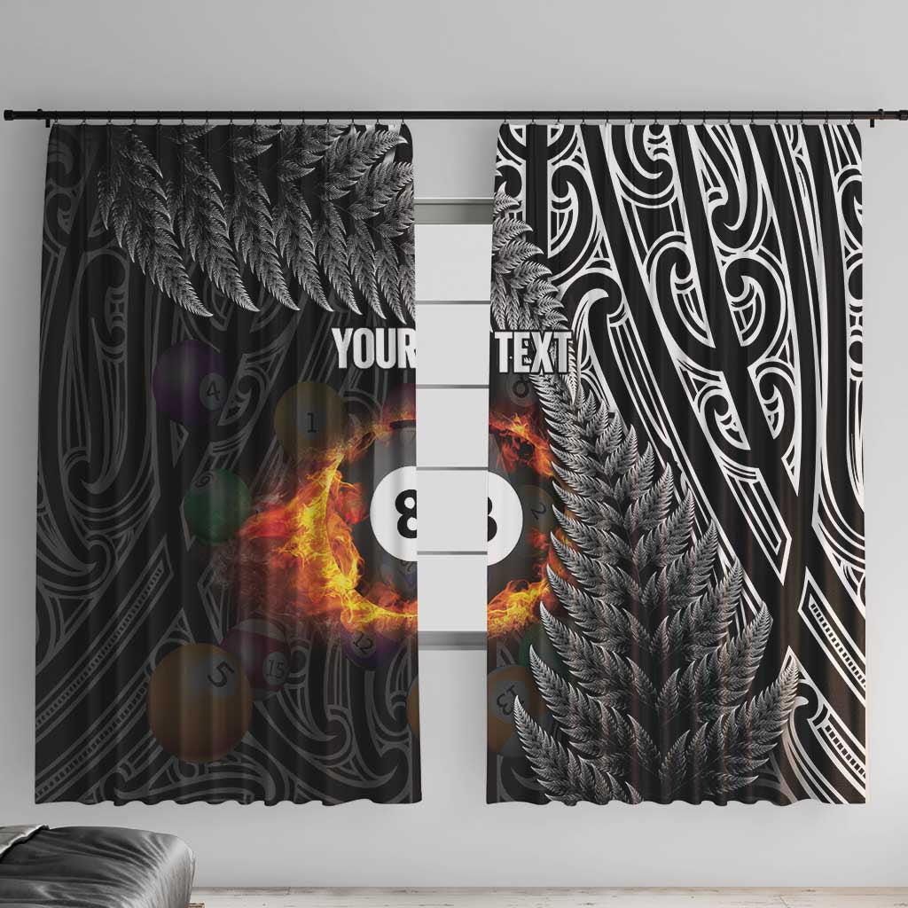Personalised New Zealand Billiards Window Curtain Maori Fern On Fire 8 Ball - Polynesian Pride