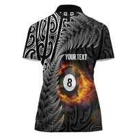 Personalised New Zealand Billiards Women Polo Shirt Maori Fern On Fire 8 Ball - Polynesian Pride
