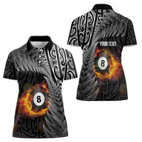 Personalised New Zealand Billiards Women Polo Shirt Maori Fern On Fire 8 Ball - Polynesian Pride