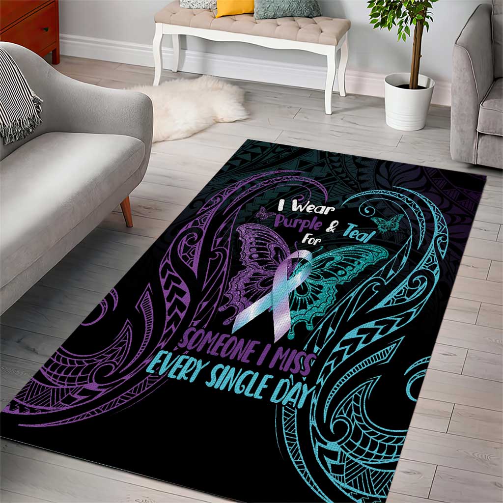 Suicide Awareness Memorial Area Rug I Wear Purple and Teal For Someone I Miss - Polynesian Pride