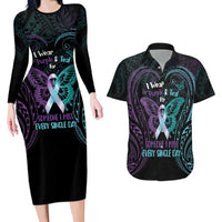 Suicide Awareness Memorial Couples Matching Long Sleeve Bodycon Dress and Hawaiian Shirt I Wear Purple and Teal For Someone I Miss - Polynesian Pride