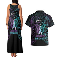 Suicide Awareness Memorial Couples Matching Tank Maxi Dress and Hawaiian Shirt I Wear Purple and Teal For Someone I Miss - Polynesian Pride