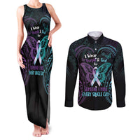 Suicide Awareness Memorial Couples Matching Tank Maxi Dress and Long Sleeve Button Shirt I Wear Purple and Teal For Someone I Miss - Polynesian Pride
