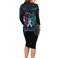 Suicide Awareness Memorial Family Matching Long Sleeve Bodycon Dress and Hawaiian Shirt I Wear Purple and Teal For Someone I Miss - Polynesian Pride
