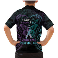 Suicide Awareness Memorial Family Matching Mermaid Dress and Hawaiian Shirt I Wear Purple and Teal For Someone I Miss - Polynesian Pride