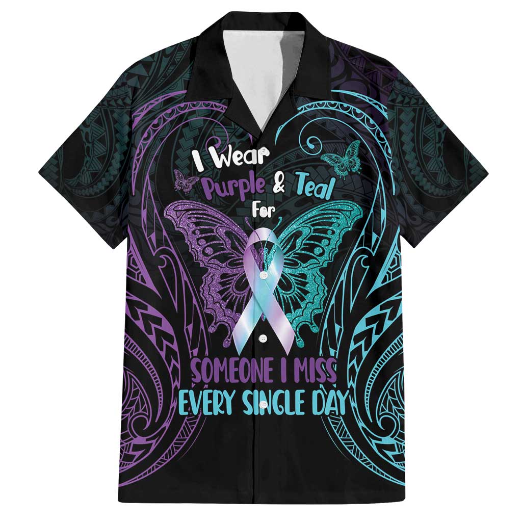 Suicide Awareness Memorial Family Matching Off Shoulder Maxi Dress and Hawaiian Shirt I Wear Purple and Teal For Someone I Miss - Polynesian Pride
