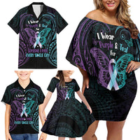 Suicide Awareness Memorial Family Matching Off Shoulder Short Dress and Hawaiian Shirt I Wear Purple and Teal For Someone I Miss - Polynesian Pride