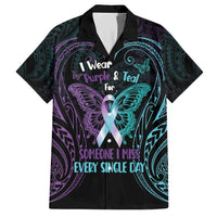 Suicide Awareness Memorial Family Matching Short Sleeve Bodycon Dress and Hawaiian Shirt I Wear Purple and Teal For Someone I Miss - Polynesian Pride