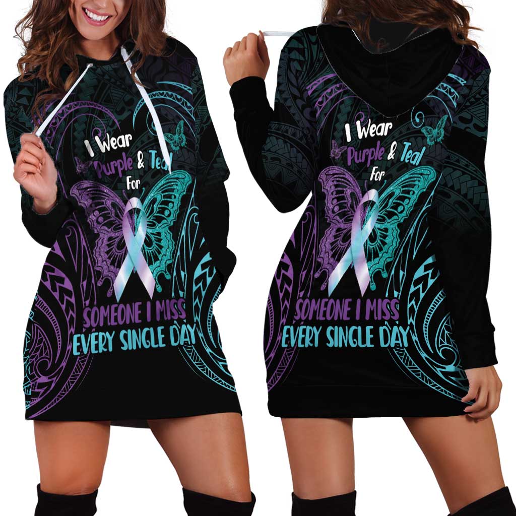 Suicide Awareness Memorial Hoodie Dress I Wear Purple and Teal For Someone I Miss - Polynesian Pride