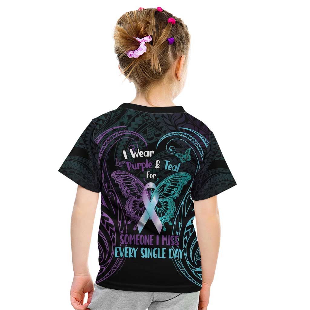 Suicide Awareness Memorial Kid T Shirt I Wear Purple and Teal For Someone I Miss - Polynesian Pride