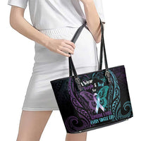 Suicide Awareness Memorial Leather Tote Bag I Wear Purple and Teal For Someone I Miss - Polynesian Pride