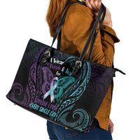 Suicide Awareness Memorial Leather Tote Bag I Wear Purple and Teal For Someone I Miss - Polynesian Pride