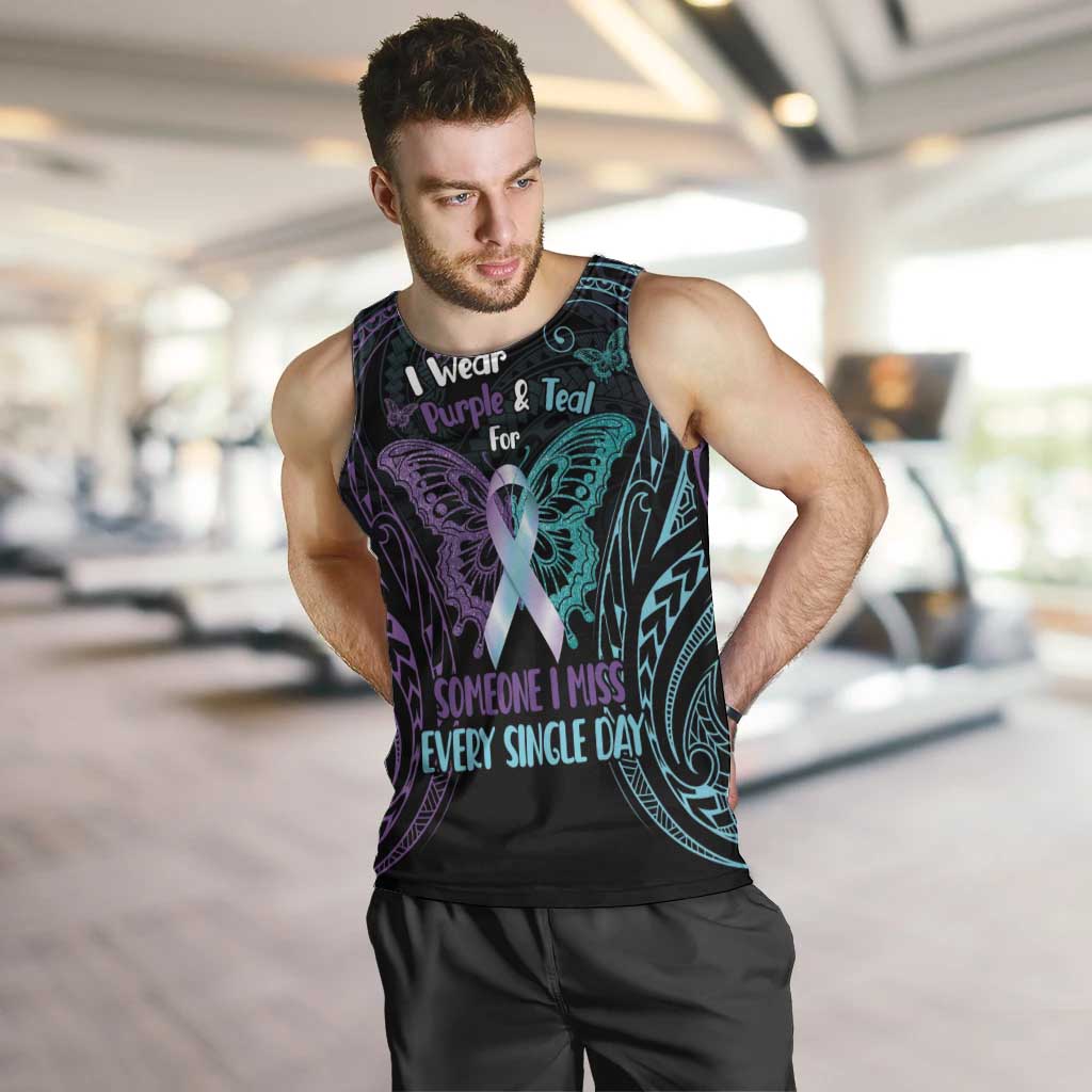 Suicide Awareness Memorial Men Tank Top I Wear Purple and Teal For Someone I Miss - Polynesian Pride