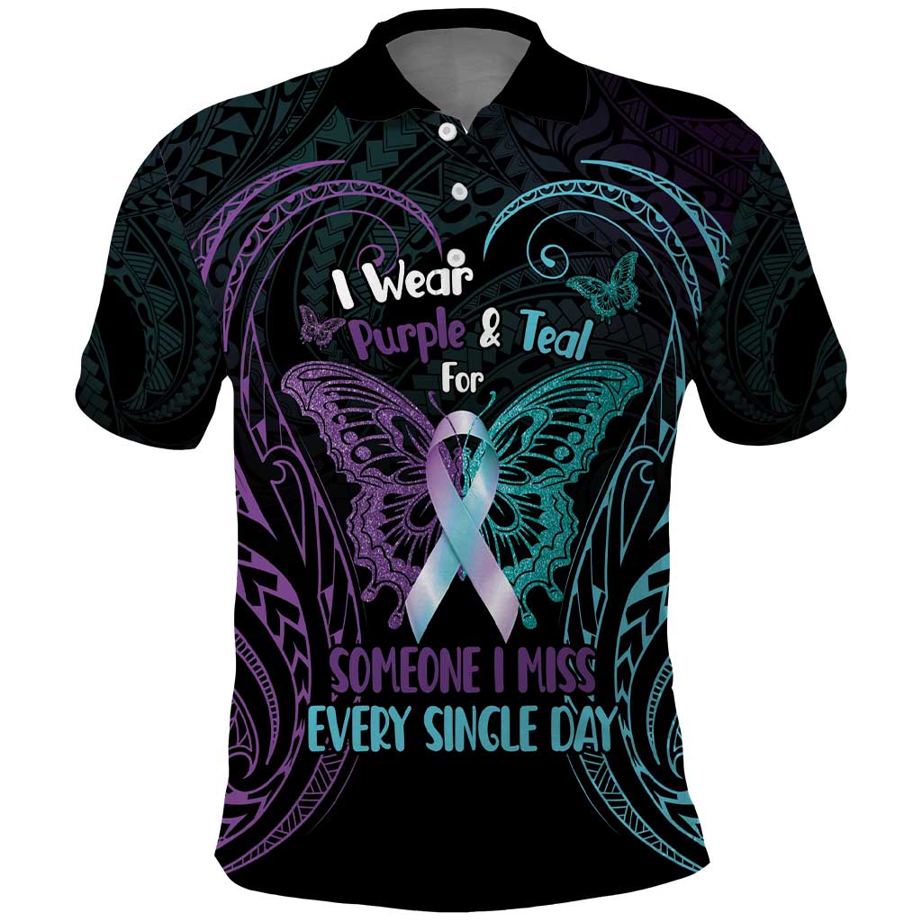 Suicide Awareness Memorial Polo Shirt I Wear Purple and Teal For Someone I Miss - Polynesian Pride