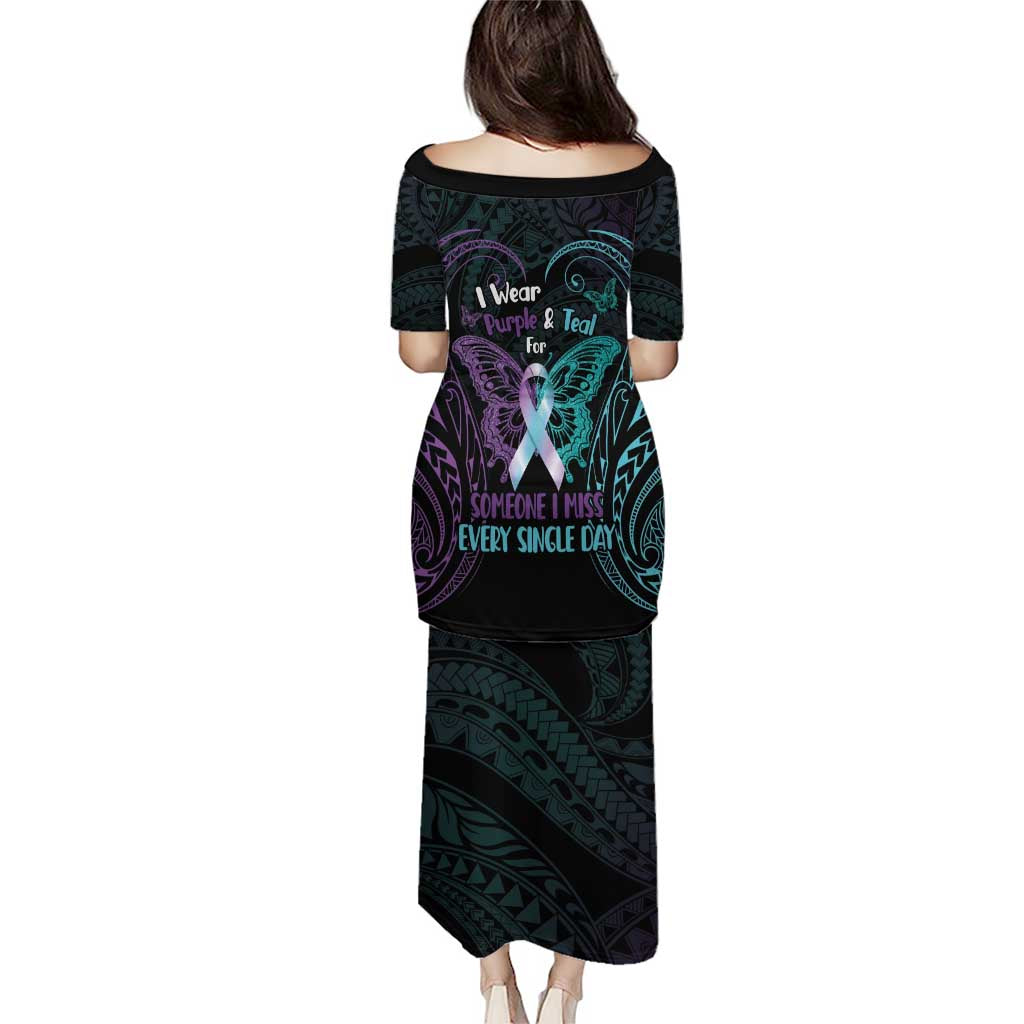 Suicide Awareness Memorial Puletasi I Wear Purple and Teal For Someone I Miss - Polynesian Pride