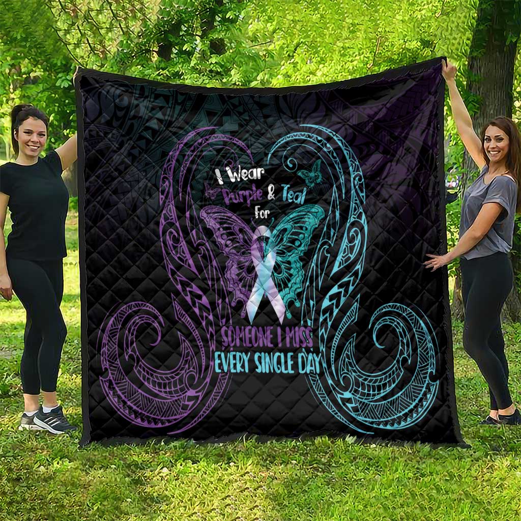 Suicide Awareness Memorial Quilt I Wear Purple and Teal For Someone I Miss - Polynesian Pride