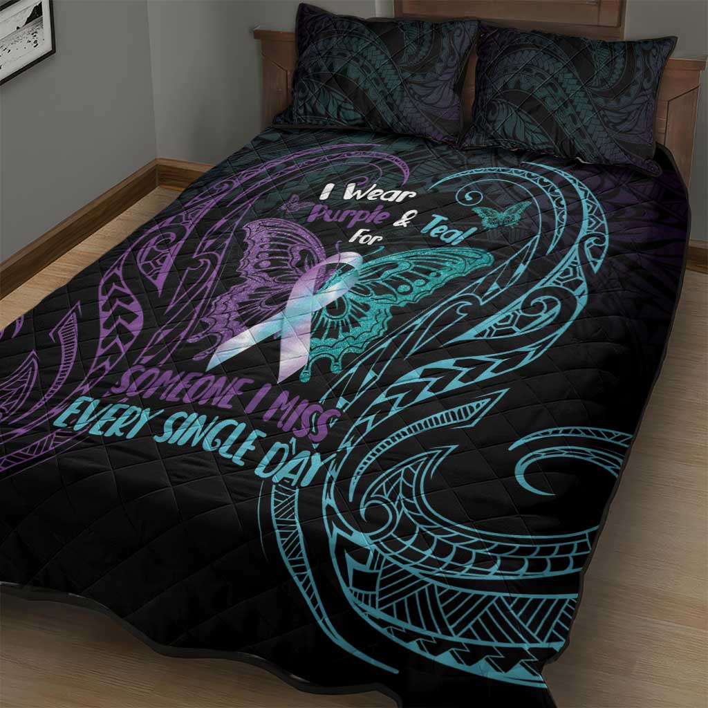 Suicide Awareness Memorial Quilt Bed Set I Wear Purple and Teal For Someone I Miss - Polynesian Pride