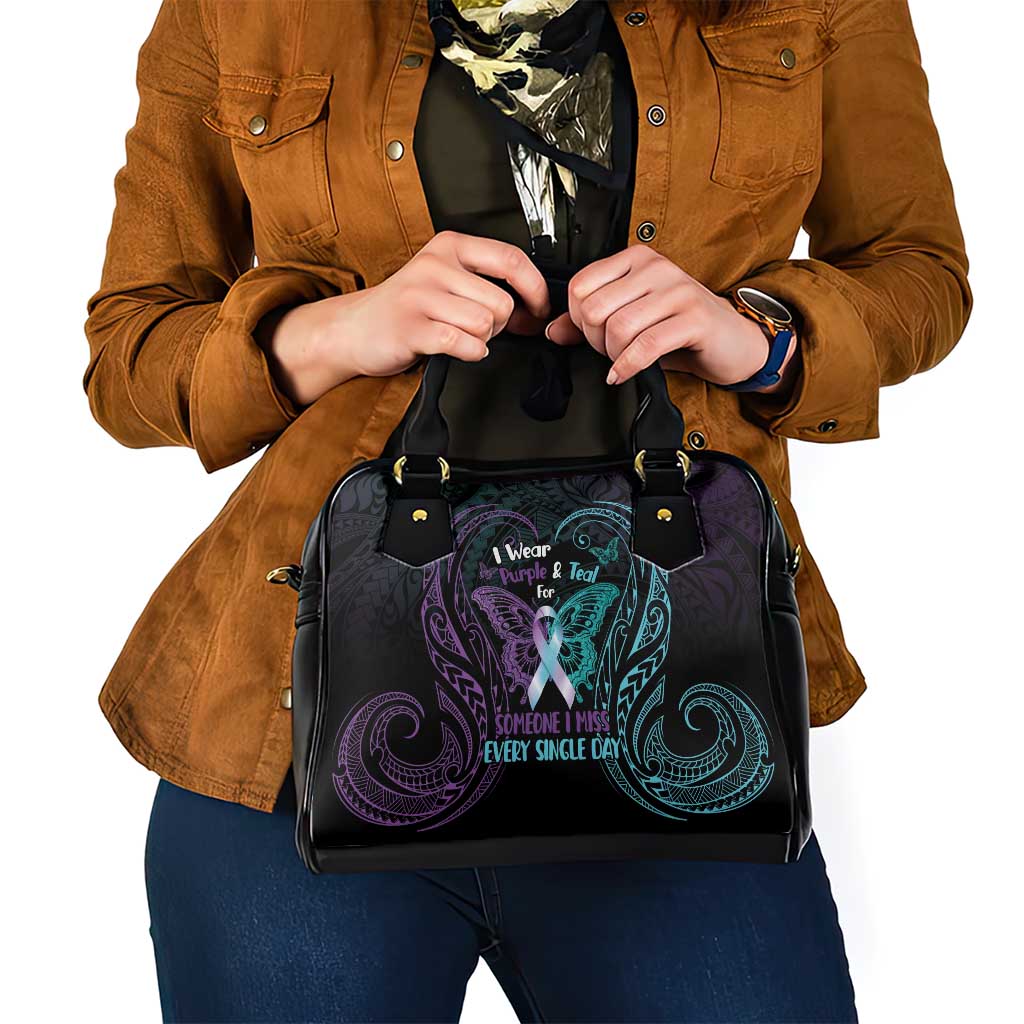 Suicide Awareness Memorial Shoulder Handbag I Wear Purple and Teal For Someone I Miss - Polynesian Pride