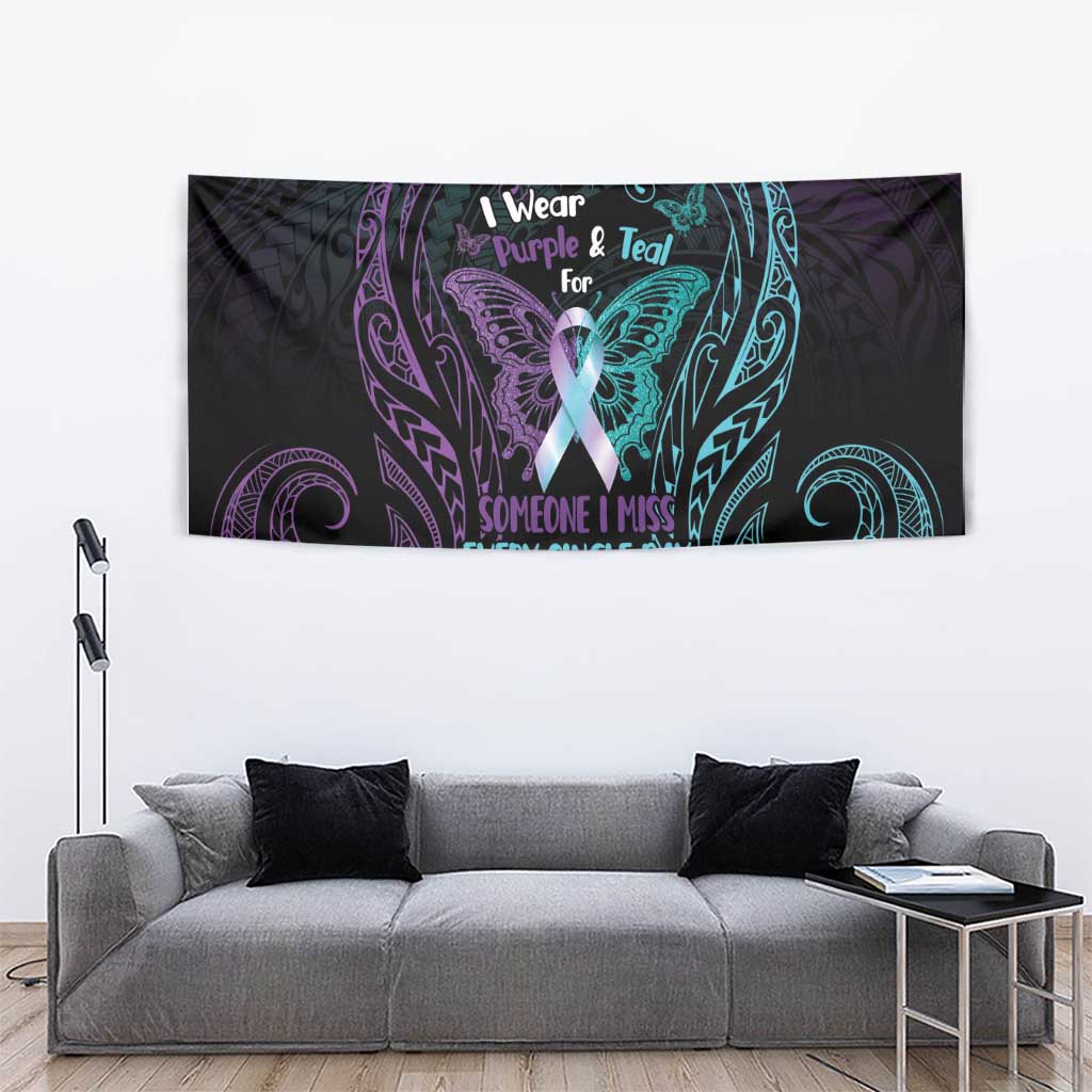 Suicide Awareness Memorial Tapestry I Wear Purple and Teal For Someone I Miss - Polynesian Pride