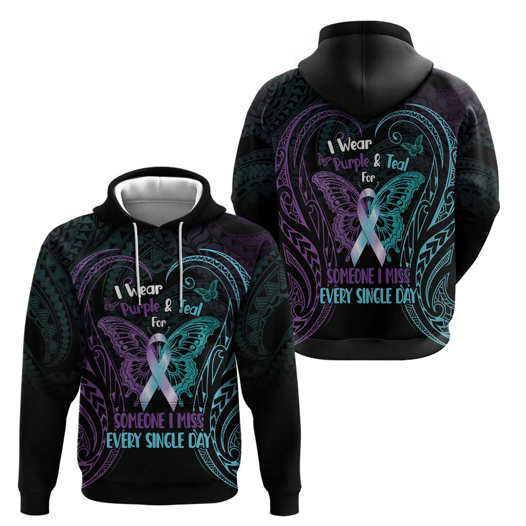 Suicide Awareness Memorial Zip Hoodie I Wear Purple and Teal For Someone I Miss - Polynesian Pride