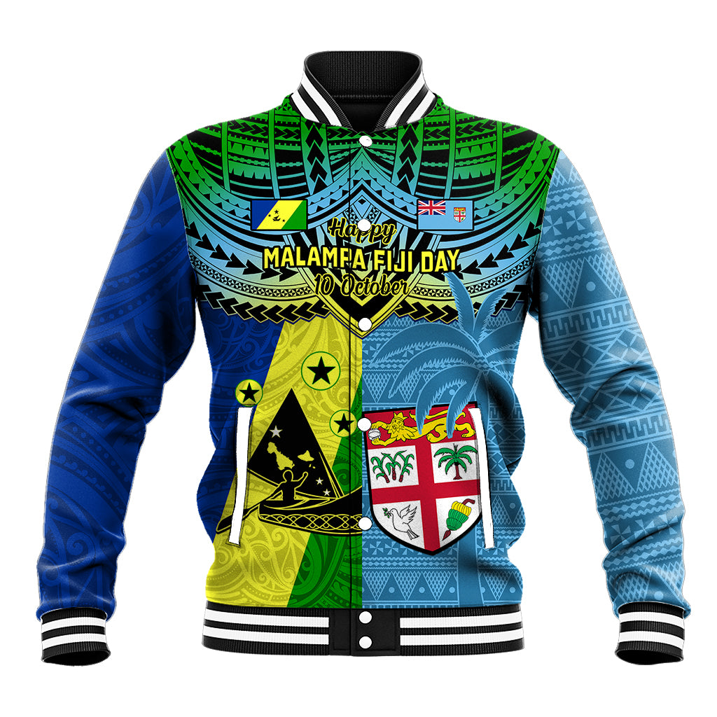 Malampa Fiji Day Baseball Jacket Together We Grow Proud Polynesian Tapa Artsy LT14 Unisex Blue - Polynesian Pride