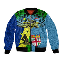 Malampa Fiji Day Bomber Jacket Together We Grow Proud Polynesian Tapa Artsy LT14 Unisex Blue - Polynesian Pride