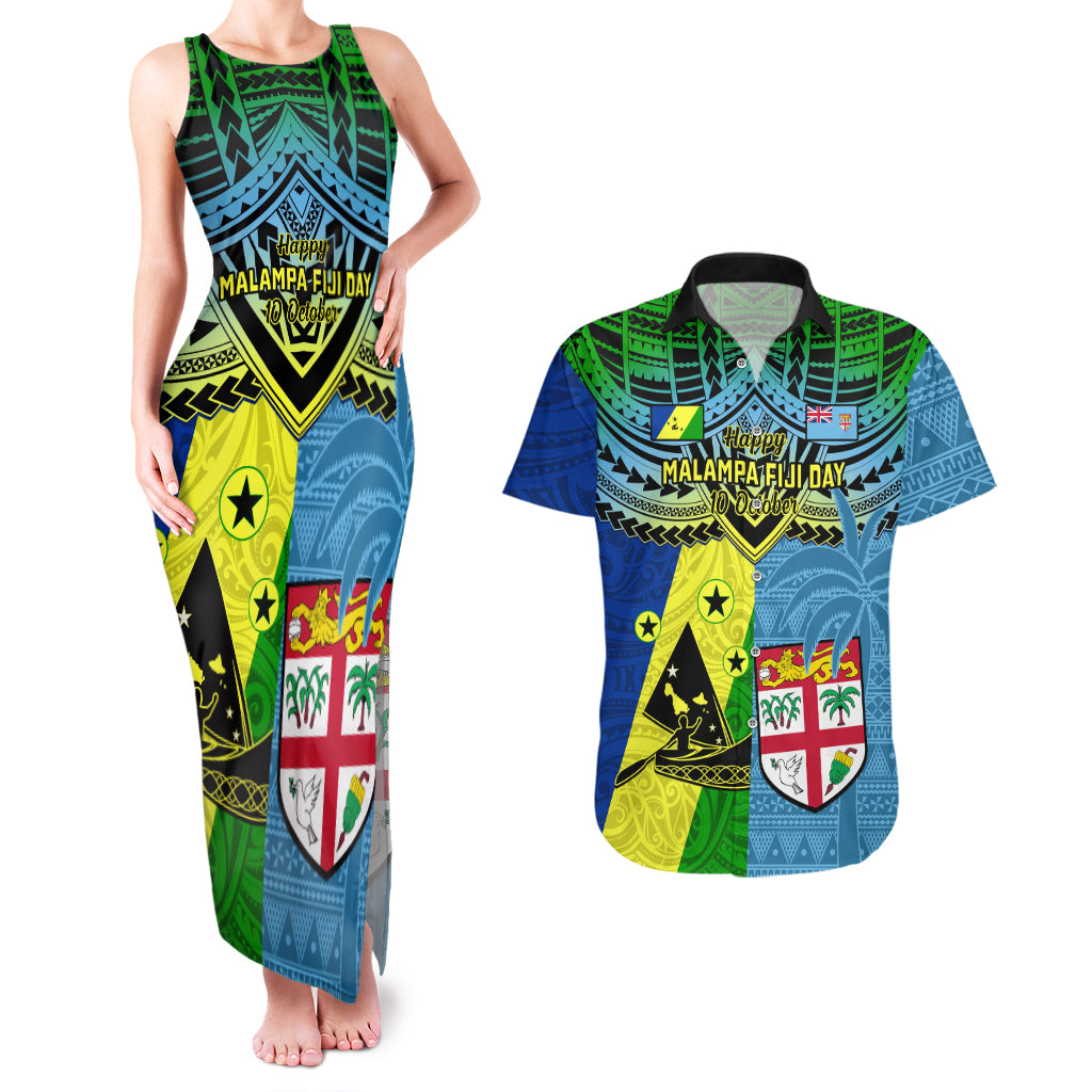 Malampa Fiji Day Couples Matching Tank Maxi Dress And Hawaiian Shirt Together We Grow Proud Polynesian Tapa Artsy LT14 Blue - Polynesian Pride