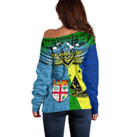 Malampa Fiji Day Off Shoulder Sweater Together We Grow Proud Polynesian Tapa Artsy LT14 - Polynesian Pride
