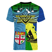 Malampa Fiji Day Women V Neck T Shirt Together We Grow Proud Polynesian Tapa Artsy LT14 - Polynesian Pride