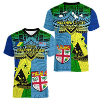 Malampa Fiji Day Women V Neck T Shirt Together We Grow Proud Polynesian Tapa Artsy LT14 - Polynesian Pride