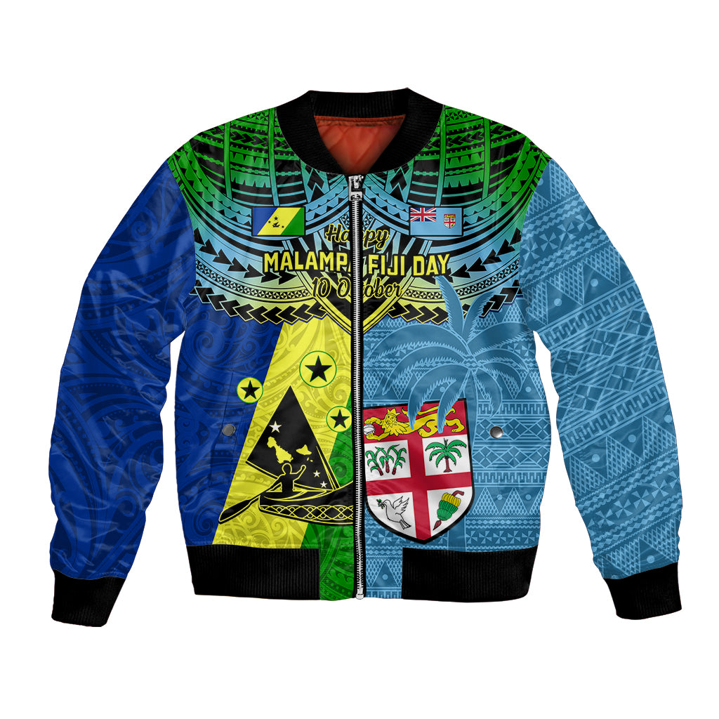 Custom Malampa Fiji Day Bomber Jacket Together We Grow Proud Polynesian Tapa Artsy LT14 Unisex Blue - Polynesian Pride