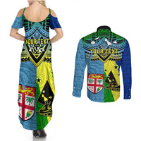 Custom Malampa Fiji Day Couples Matching Summer Maxi Dress and Long Sleeve Button Shirts Together We Grow Proud Polynesian Tapa Artsy LT14 - Polynesian Pride