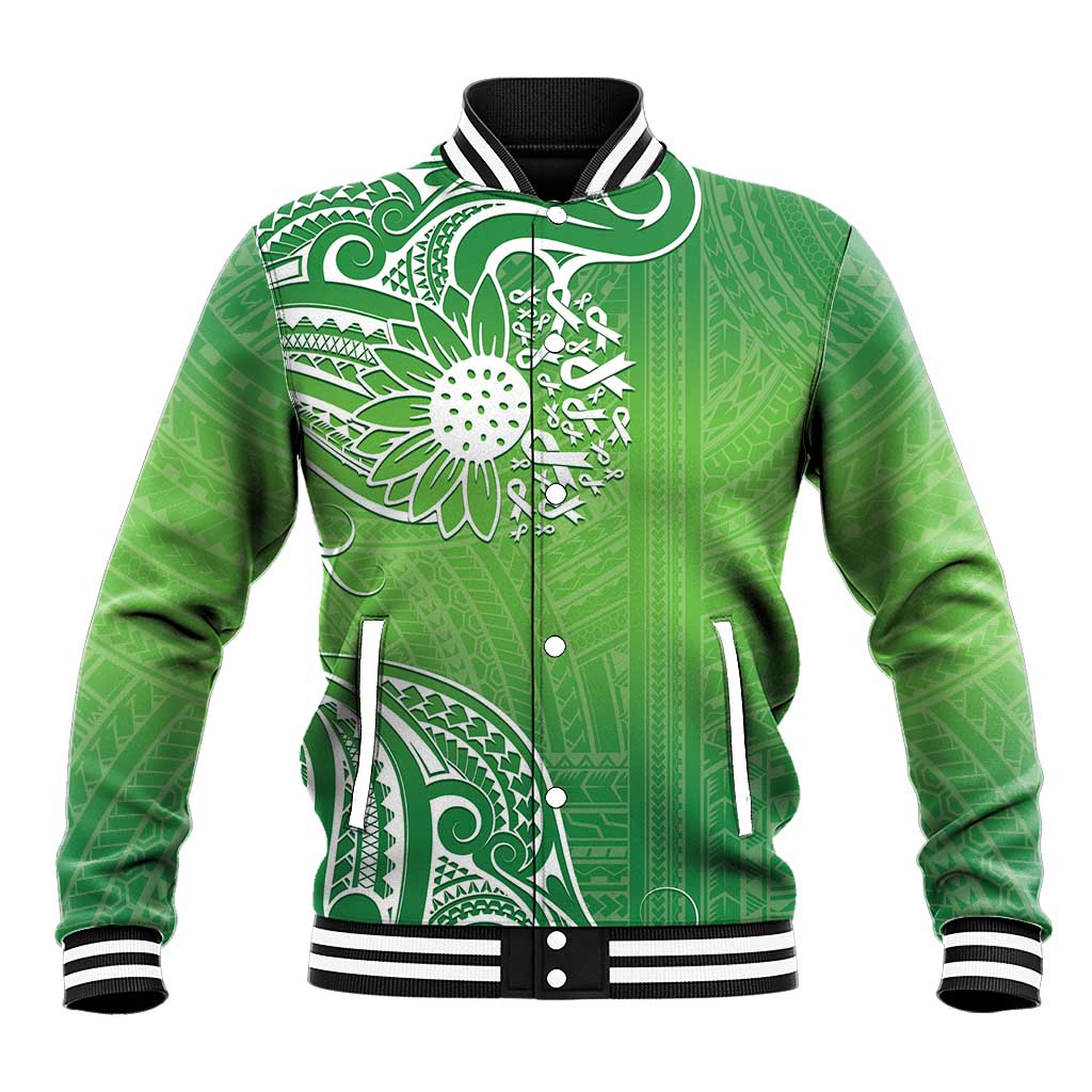Polynesia Depression Awareness Baseball Jacket Sunflower Green Ribbons Polynesian Tattoo