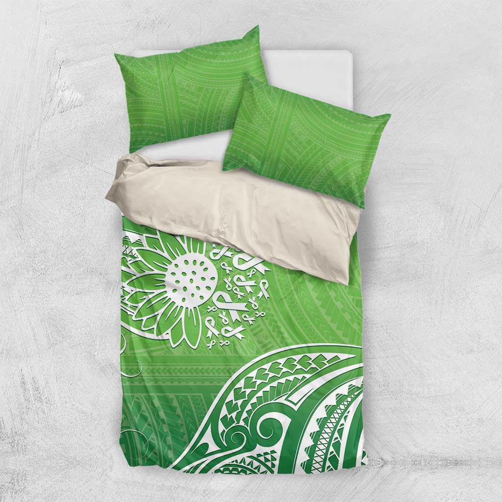 Polynesia Depression Awareness Bedding Set Sunflower Green Ribbons Polynesian Tattoo