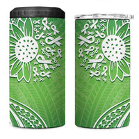 Polynesia Depression Awareness 4 in 1 Can Cooler Tumbler Sunflower Green Ribbons Polynesian Tattoo