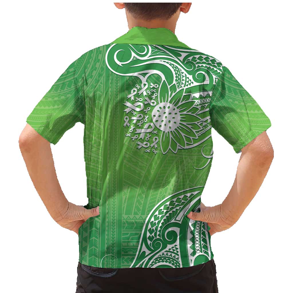 Polynesia Depression Awareness Family Matching Mermaid Dress and Hawaiian Shirt Sunflower Green Ribbons Polynesian Tattoo