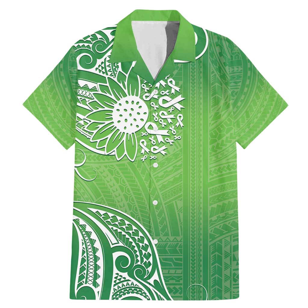 Polynesia Depression Awareness Family Matching Mermaid Dress and Hawaiian Shirt Sunflower Green Ribbons Polynesian Tattoo