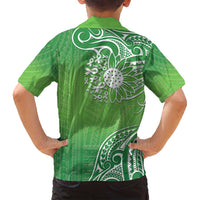 Polynesia Depression Awareness Family Matching Off Shoulder Maxi Dress and Hawaiian Shirt Sunflower Green Ribbons Polynesian Tattoo